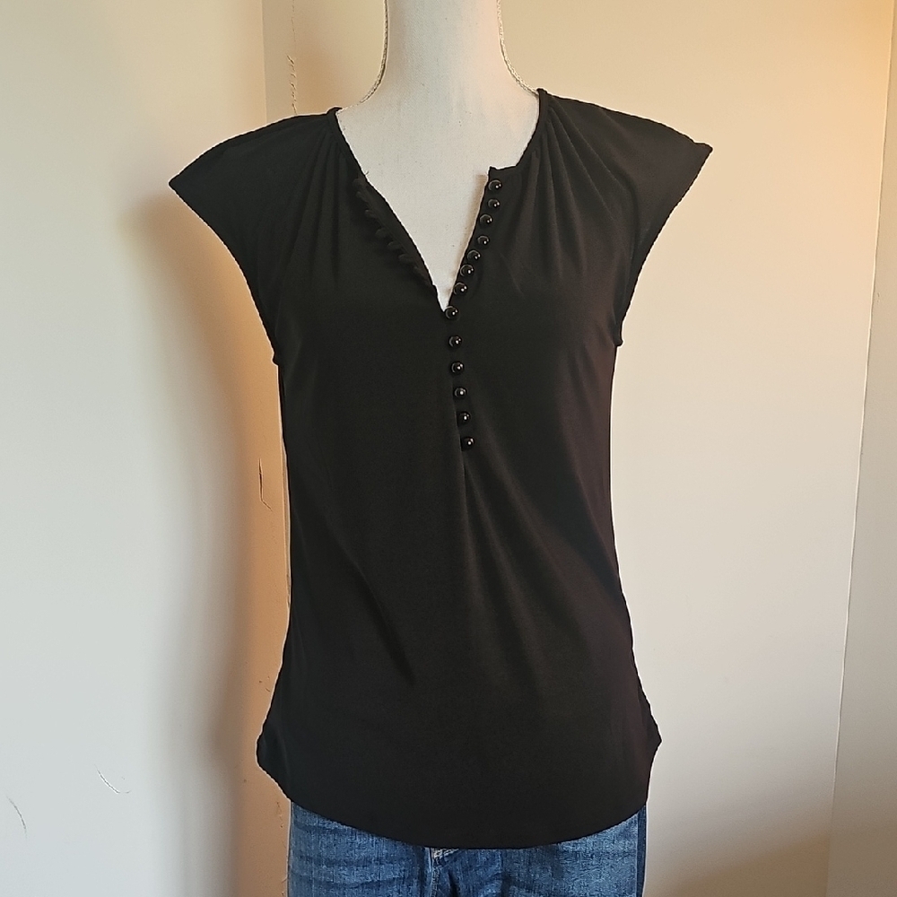 White House Black Market Black Cap Sleeve Blouse